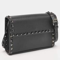 Valentino Black Leather Rockstud Flap Crossbody Bag