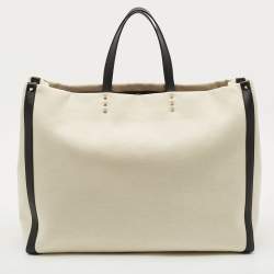 Valentino Off-White/Black Canvas Large VLTN Logo Tote