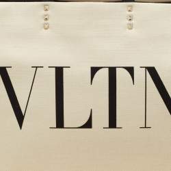 Valentino Off-White/Black Canvas Large VLTN Logo Tote