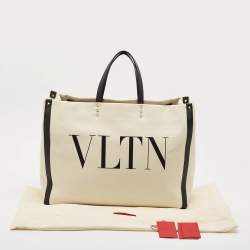 Valentino Off-White/Black Canvas Large VLTN Logo Tote