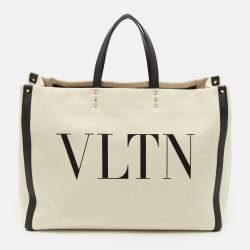 Valentino Off-White/Black Canvas Large VLTN Logo Tote