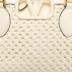 Valentino White Leather Woven VSling Small Double Handle Bag