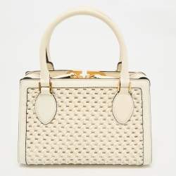 Valentino White Leather Woven VSling Small Double Handle Bag