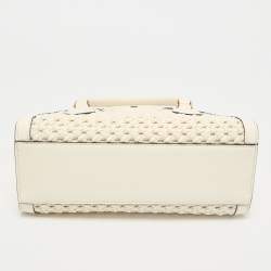 Valentino White Leather Woven VSling Small Double Handle Bag