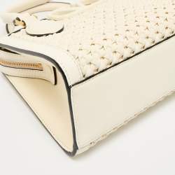 Valentino White Leather Woven VSling Small Double Handle Bag