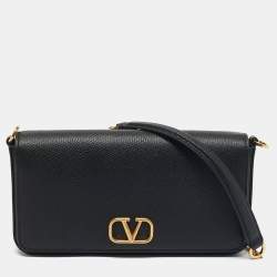 Valentino Black Leather VLogo Chain Clutch