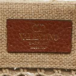 Valentino Beige Canvas and Raffia Medium Resort Flower Tote