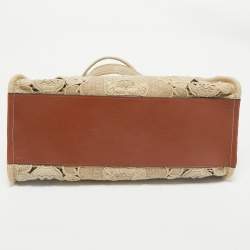 Valentino Beige Canvas and Raffia Medium Resort Flower Tote