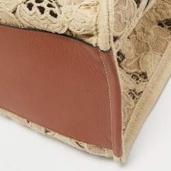 Valentino Beige Canvas and Raffia Medium Resort Flower Tote