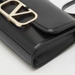 Pre Owned Valentino Black Leather VLogo Flap Crossbody Bag