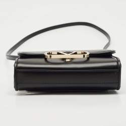 Pre Owned Valentino Black Leather VLogo Flap Crossbody Bag