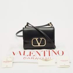 Pre Owned Valentino Black Leather VLogo Flap Crossbody Bag