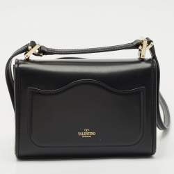 Pre Owned Valentino Black Leather VLogo Flap Crossbody Bag