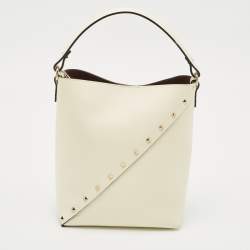 Valentino Off White Leather Small Rockstud Wipsy Bucket Bag
