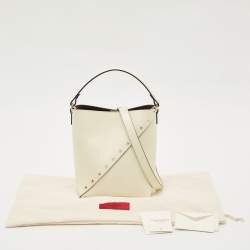 Valentino Off White Leather Small Rockstud Wipsy Bucket Bag