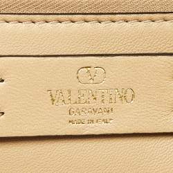 Pre Owned Valentino Beige Woven Leather Small VSling Top Handle Bag