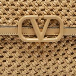 Pre Owned Valentino Beige Woven Leather Small VSling Top Handle Bag