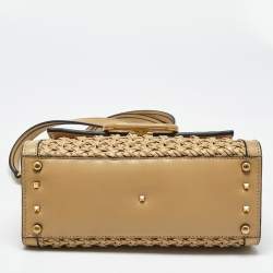 Pre Owned Valentino Beige Woven Leather Small VSling Top Handle Bag