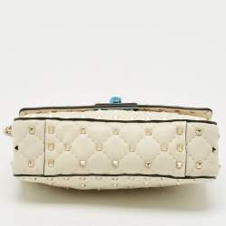 مملوكة مسبقًا Valentino Ivory Leather Small Rockstud Spike Top Handle Bag