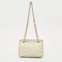 مملوكة مسبقًا Valentino Ivory Leather Small Rockstud Spike Top Handle Bag