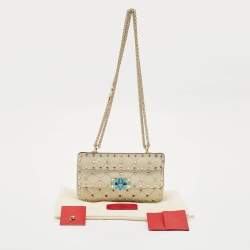 مملوكة مسبقًا Valentino Ivory Leather Small Rockstud Spike Top Handle Bag