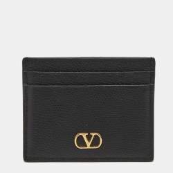 Pre Owned Valentino Black Leather VLogo Card Holder