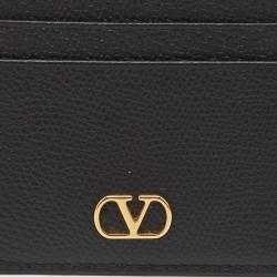 Pre Owned Valentino Black Leather VLogo Card Holder