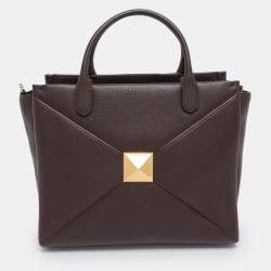Pre Owned Valentino Brown Leather Medium One Stud Tote