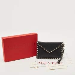 Pre Owned Valentino Black Leather Rockstud Wristlet Slim Pouch