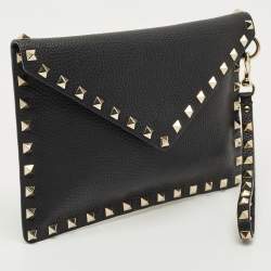 Pre Owned Valentino Black Leather Rockstud Wristlet Slim Pouch
