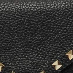 Pre Owned Valentino Black Leather Rockstud Wristlet Slim Pouch