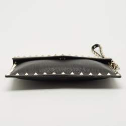 Pre Owned Valentino Black Leather Rockstud Wristlet Slim Pouch