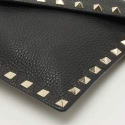 Pre Owned Valentino Black Leather Rockstud Wristlet Slim Pouch