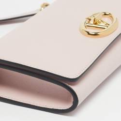 Pre Owned Valentino Pink Leather VLogo The Bold Edition Wallet on Strap