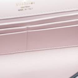 Pre Owned Valentino Pink Leather VLogo The Bold Edition Wallet on Strap