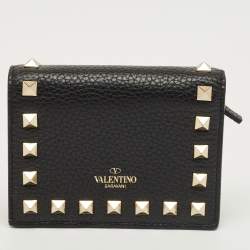 Pre Owned Valentino Black Leather Rockstud Flap Card Case