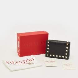 Pre Owned Valentino Black Leather Rockstud Flap Card Case