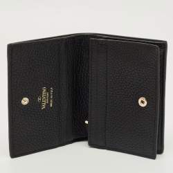 Pre Owned Valentino Black Leather Rockstud Flap Card Case