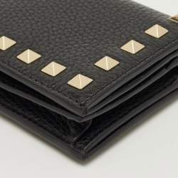 Pre Owned Valentino Black Leather Rockstud Flap Card Case