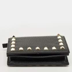 Pre Owned Valentino Black Leather Rockstud Flap Card Case