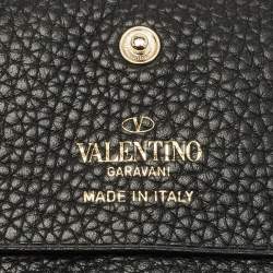 Pre Owned Valentino Black Leather Rockstud Flap Card Case