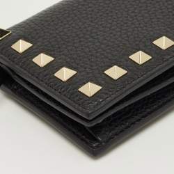 Pre Owned Valentino Black Leather Rockstud Flap Card Case