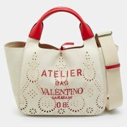Pre Owned Valentino 08 San Gallo Edition Atelier Medium Natural/Red Canvas Tote