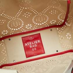 Pre Owned Valentino 08 San Gallo Edition Atelier Medium Natural/Red Canvas Tote