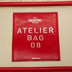 Pre Owned Valentino 08 San Gallo Edition Atelier Medium Natural/Red Canvas Tote