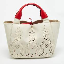 Pre Owned Valentino 08 San Gallo Edition Atelier Medium Natural/Red Canvas Tote
