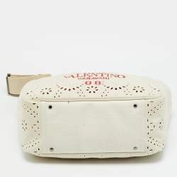 Pre Owned Valentino 08 San Gallo Edition Atelier Medium Natural/Red Canvas Tote