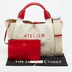 Pre Owned Valentino 08 San Gallo Edition Atelier Medium Natural/Red Canvas Tote