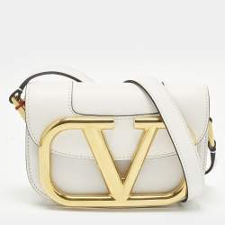 مملوكة مسبقًا Valentino Supervee Small White Leather Shoulder Bag