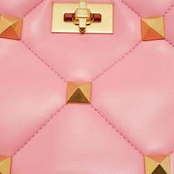 مملوكة مسبقًا حقيبة فالنتينو يد علوية صغيرة جلد وردي مبطن روما ستد